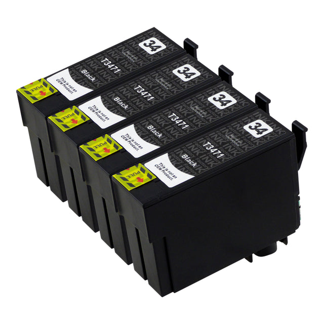 Premium Compatible Epson T34XL Black Ink Cartridge x 4